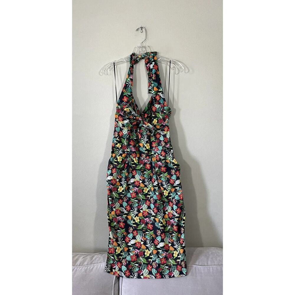 Timeless London Tropical Bird Floral Print Halter Dress Pin Up Size US6 Resort